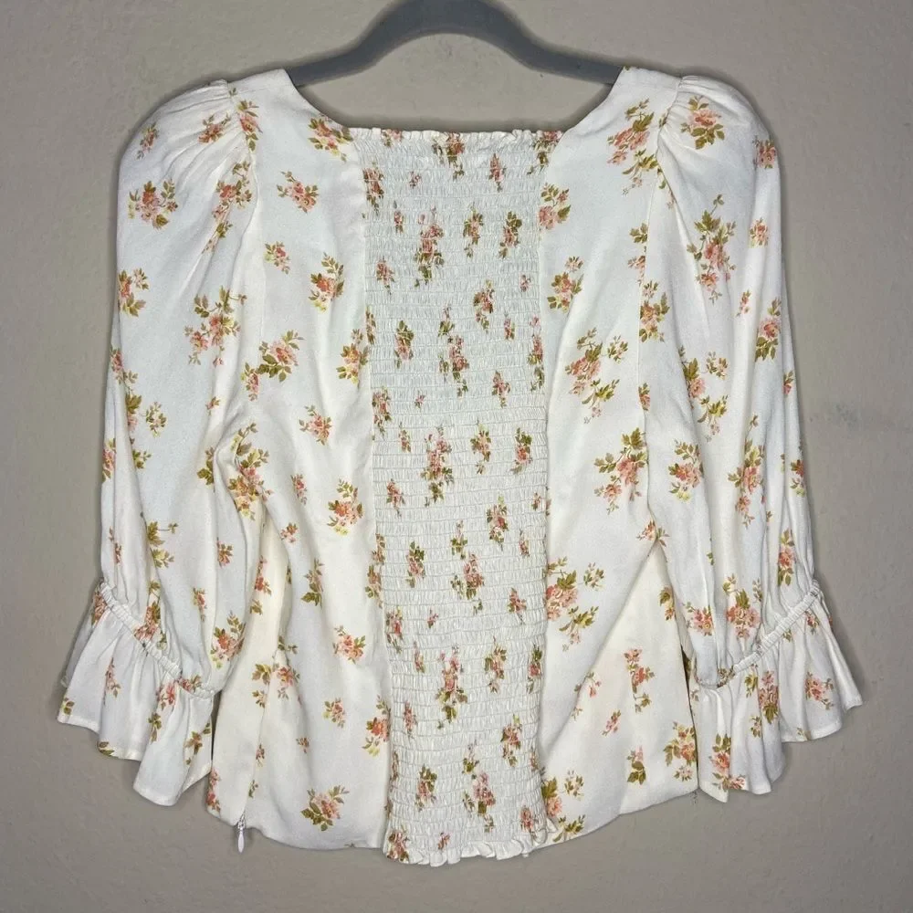 Reformation Georgia Cream Top Blouse Floral Size 10